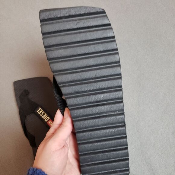 Rare Y2K Square Toe Black Diesel 8 Women or 6 Men Flip Flop Sandle Vtg Beach - Picture 3 of 13